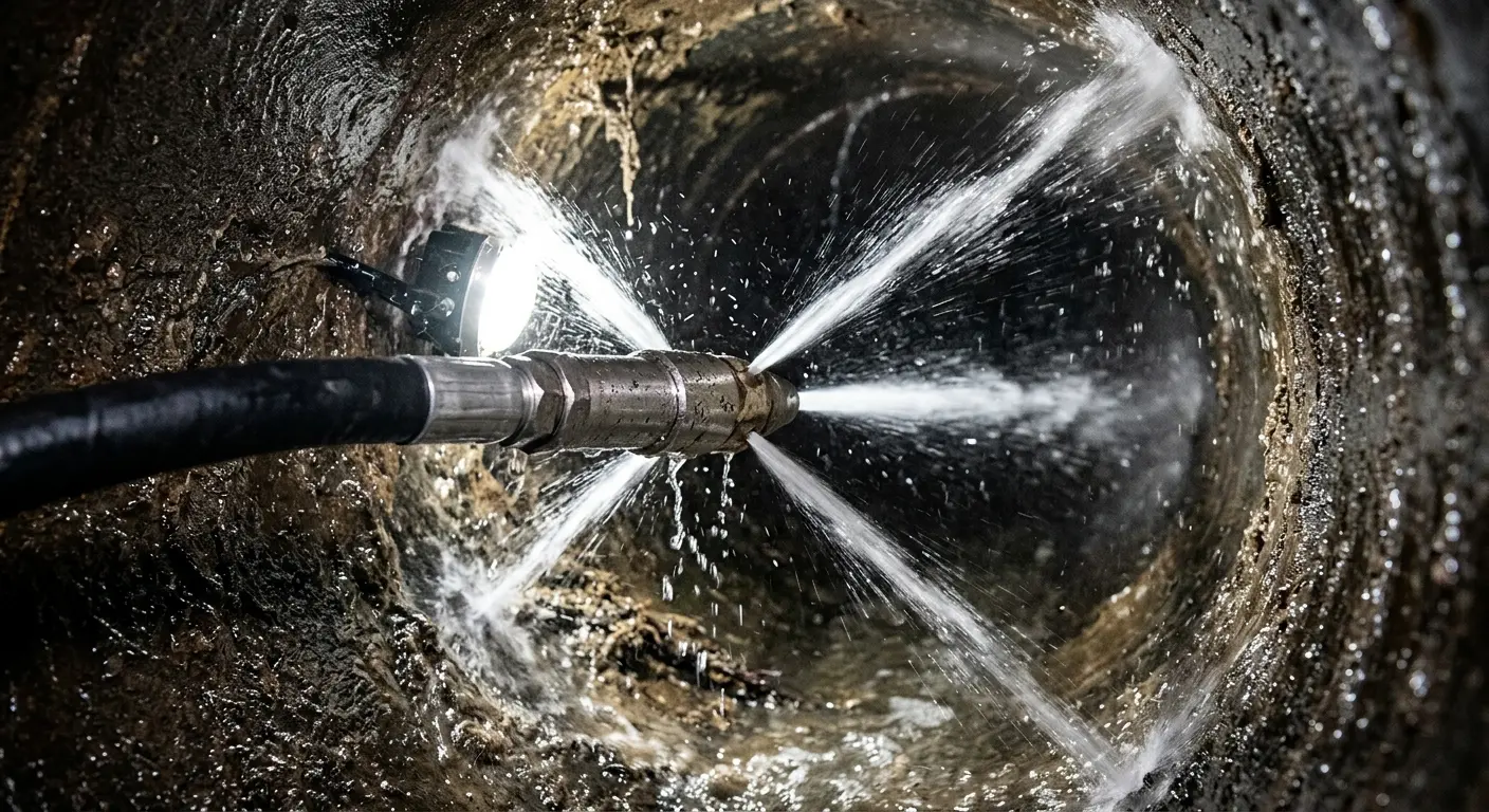 High-pressure hydro jetting nozzle cleaning sewer pipe for Sewer Cleanout in Lehi